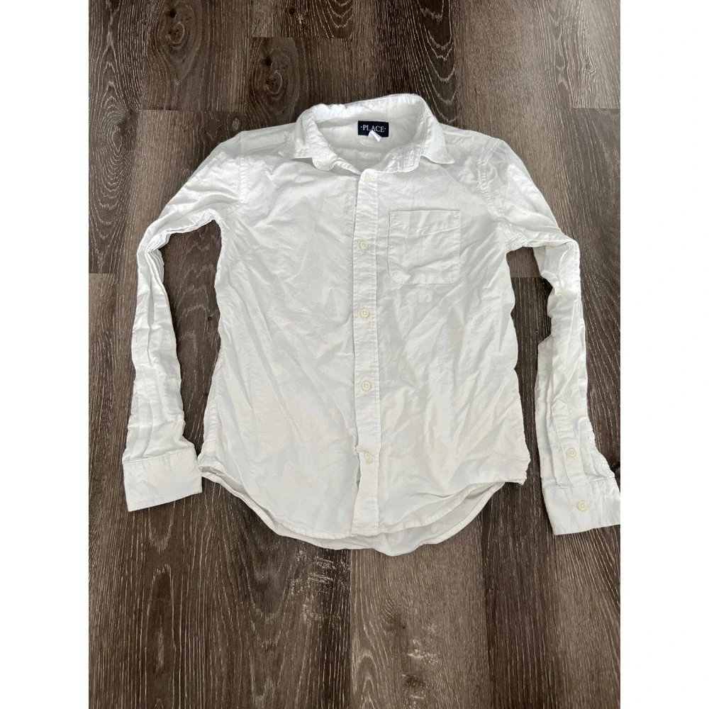 The Children's Place Button Down Shirt Kids 10/12 White Cotton Long Sleeve